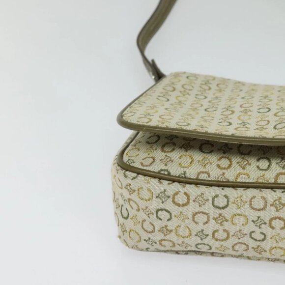 CELINE C Macadam Canvas Shoulder Bag Beige Brown Silver Auth gh040 - Picture 9 of 14